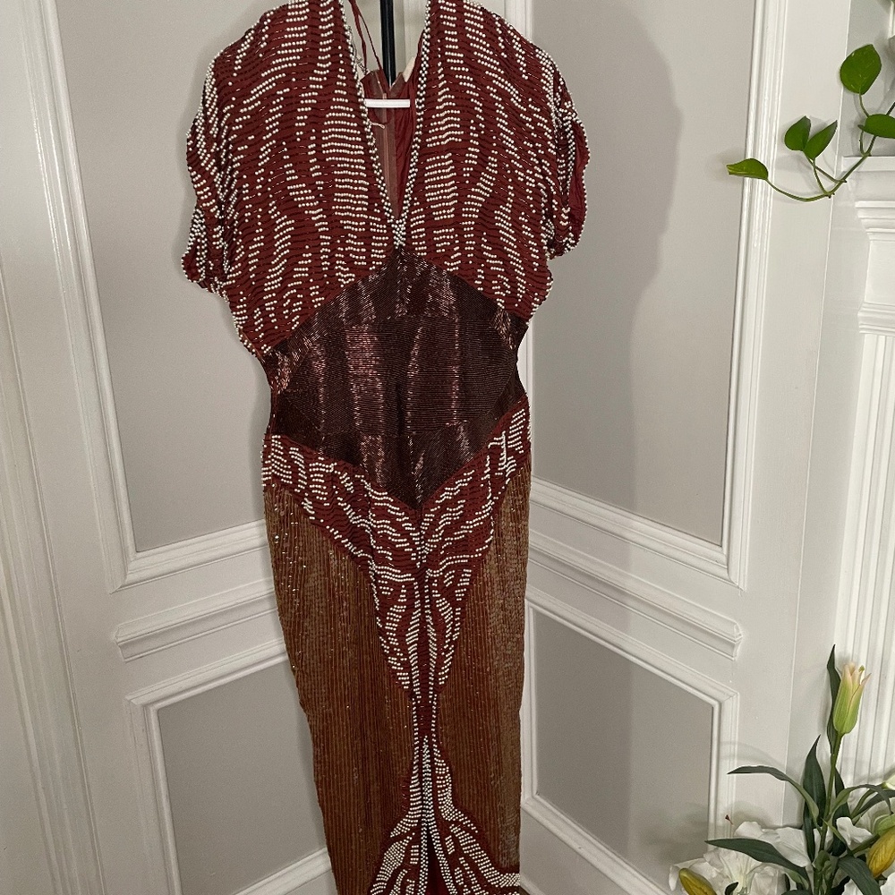 Stunning 1920's Inspired Elegent Pearl beaded Sequin 100% Silk Gown